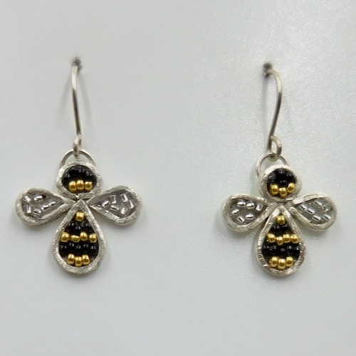 Click to view detail for DKC-2159 Earrings, Honey Bee, Black, Gold and Silver Beads $98